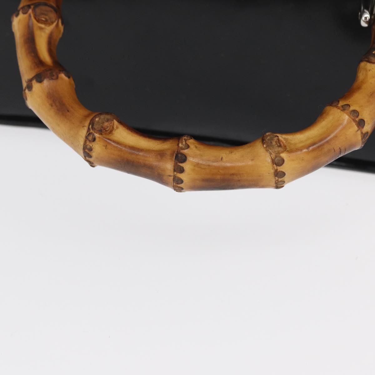 GUCCI Bamboo Vanity Hand Bag Patent 2way Black Silver 013 122 2491 Auth bs33063