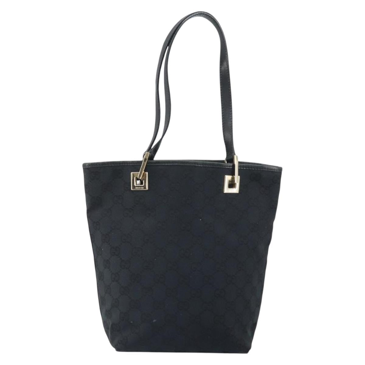 GUCCI GG Canvas Hand Bag Black Gold 002 1099 Auth bs33065
