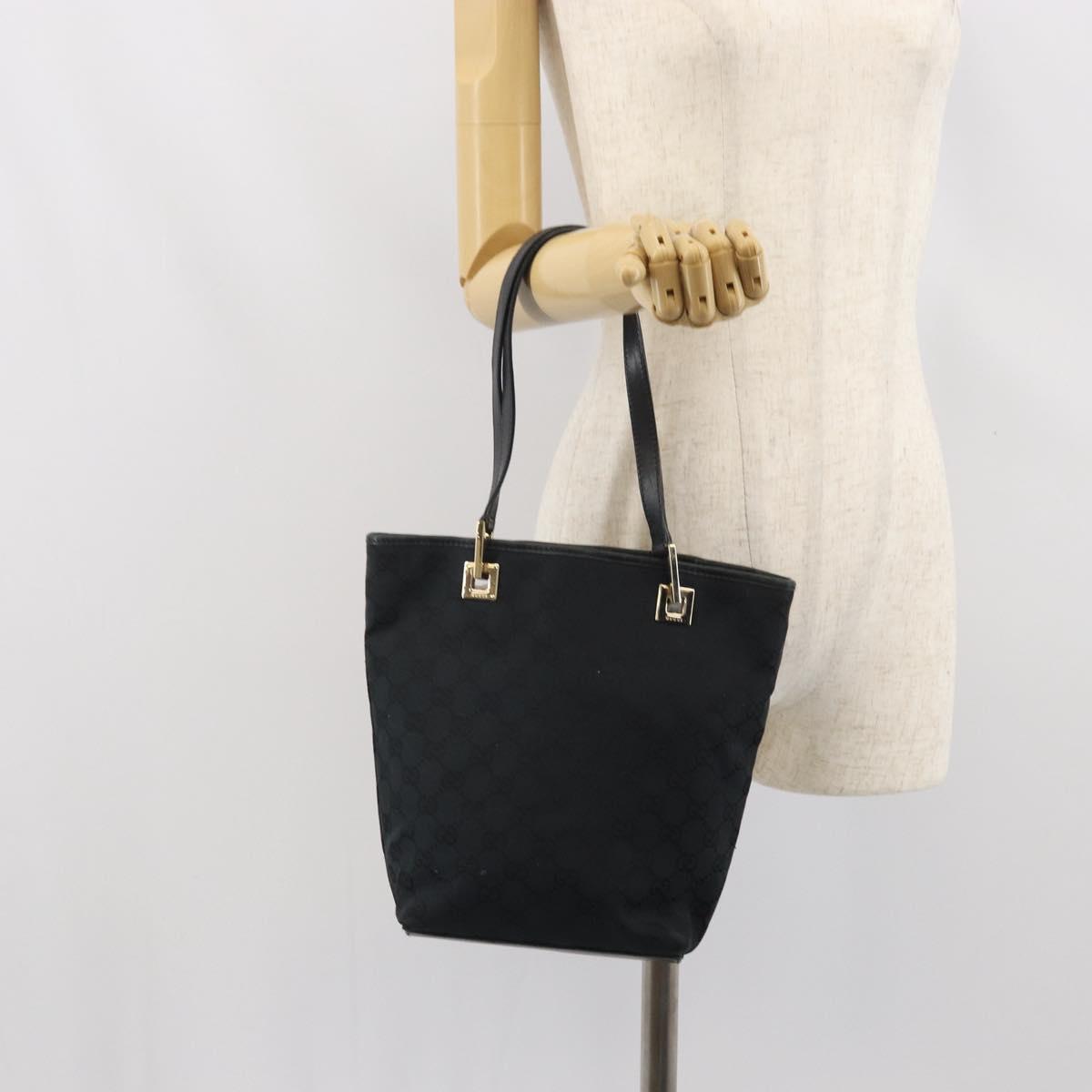 GUCCI GG Canvas Hand Bag Black Gold 002 1099 Auth bs33065
