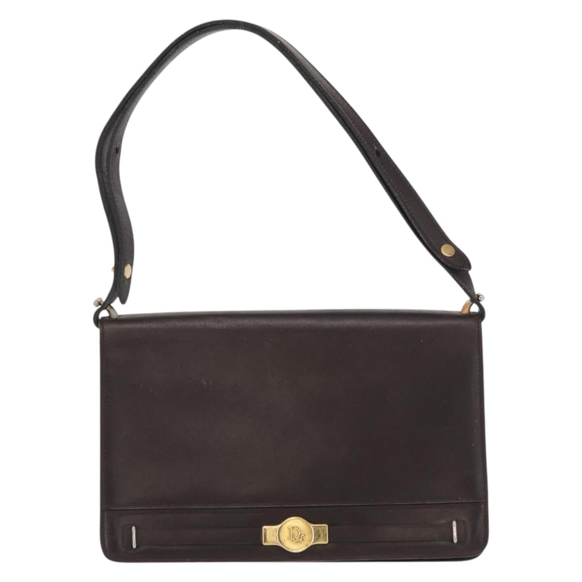 Christian Dior Shoulder Bag Leather Brown Gold Auth bs33067