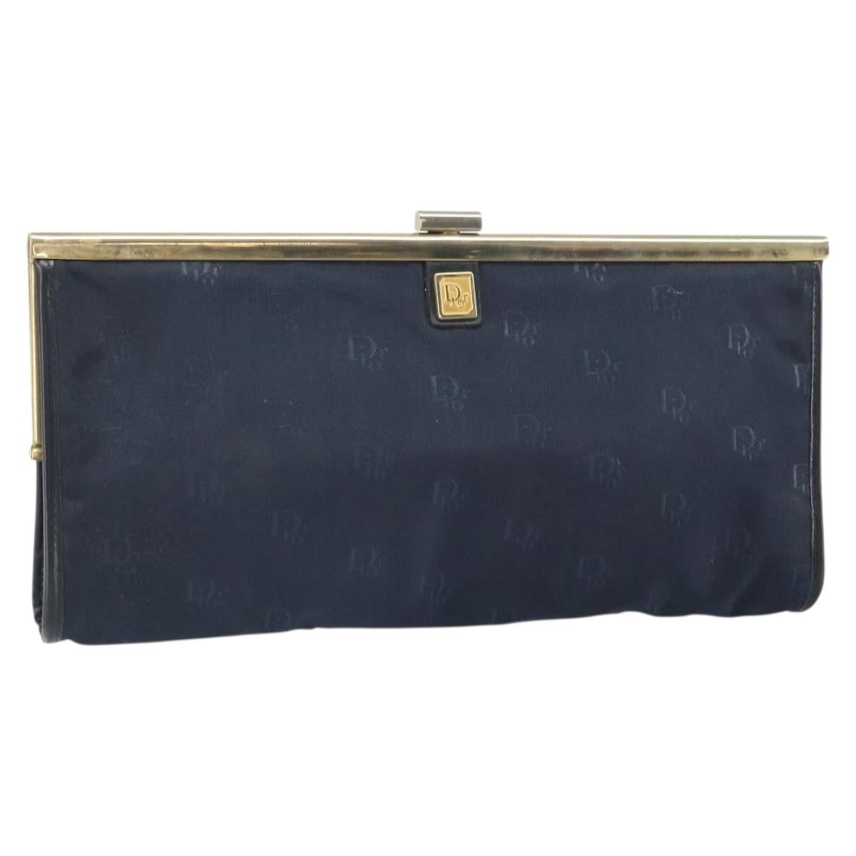 Christian Dior Clutch Bag Canvas Navy Gold Auth bs33068