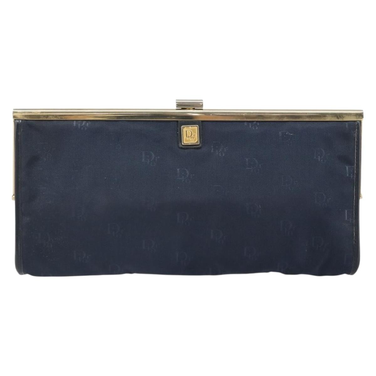 Christian Dior Clutch Bag Canvas Navy Gold Auth bs33068