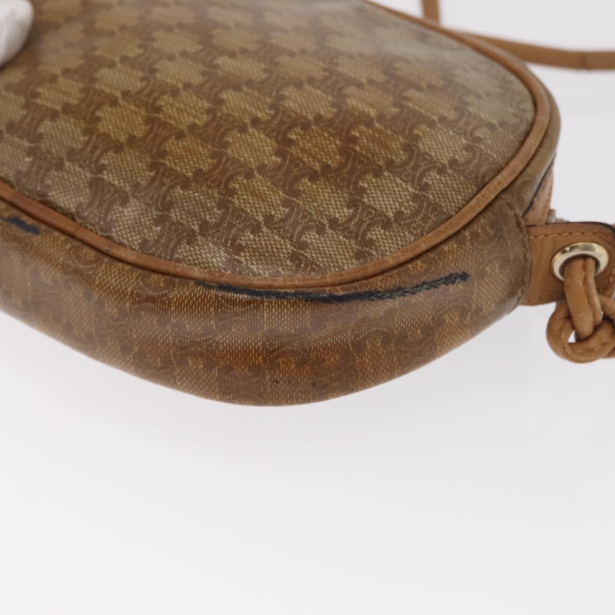 CELINE Macadam Canvas Shoulder Bag PVC Beige Auth bs33070