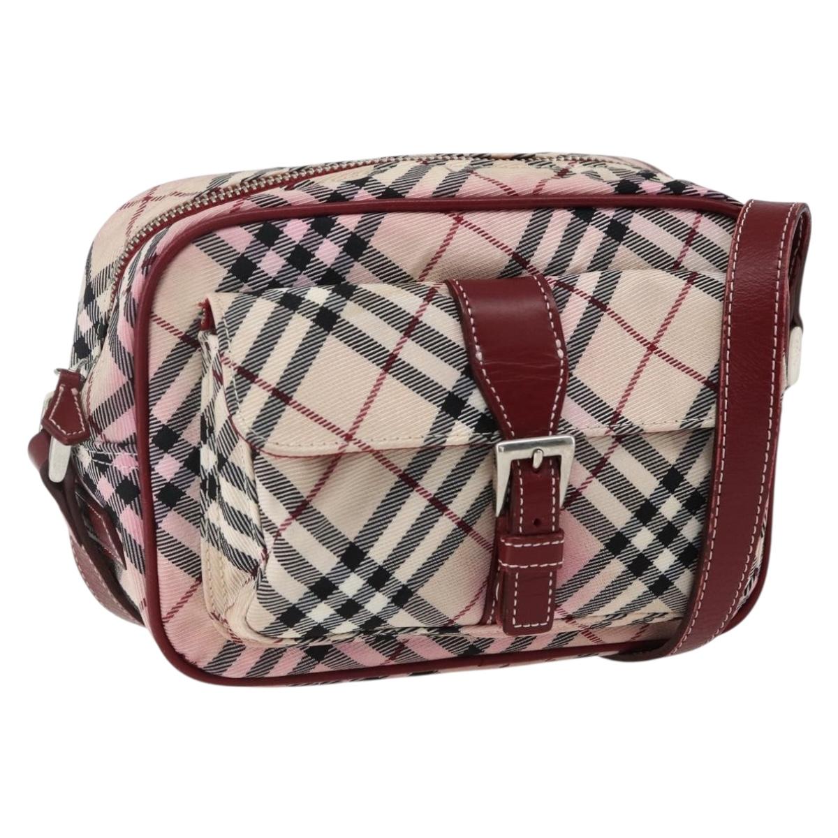 BURBERRY Nova Check Blue Label Shoulder Bag Nylon Beige Silver Auth bs33073