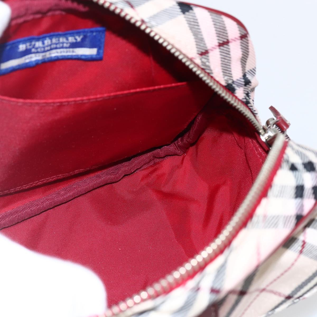 BURBERRY Nova Check Blue Label Shoulder Bag Nylon Beige Silver Auth bs33073