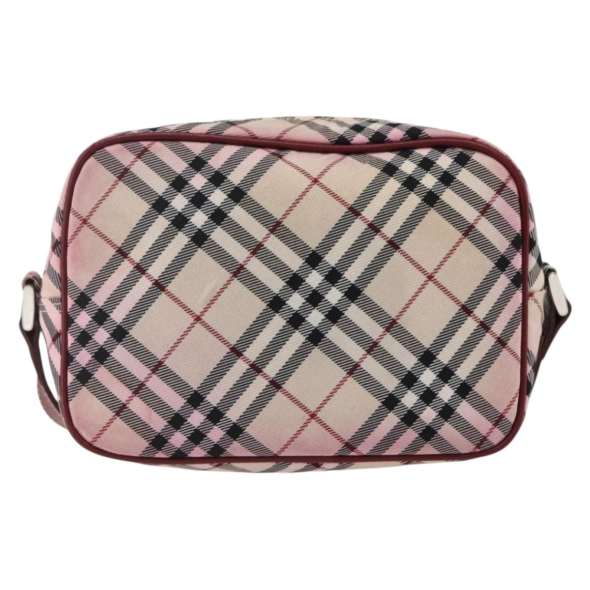 BURBERRY Nova Check Blue Label Shoulder Bag Nylon Beige Silver Auth bs33073