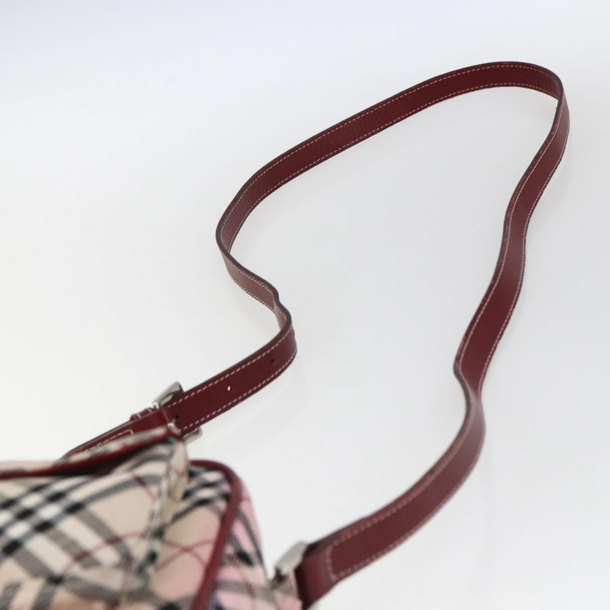 BURBERRY Nova Check Blue Label Shoulder Bag Nylon Beige Silver Auth bs33073