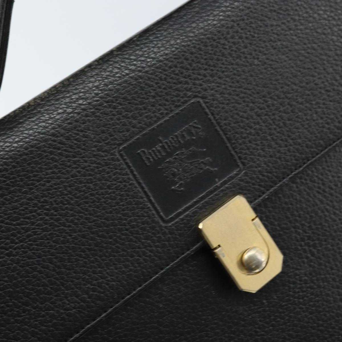 Burberrys Business Bag Leather Black Gold Auth bs33074