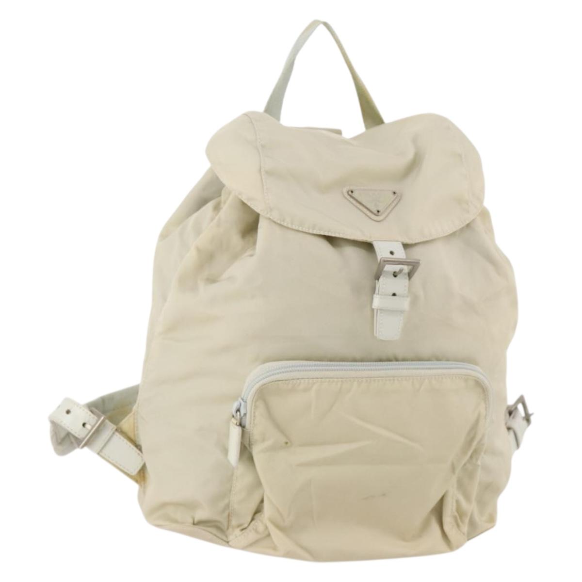 PRADA Backpack Nylon Beige Silver Auth bs33075