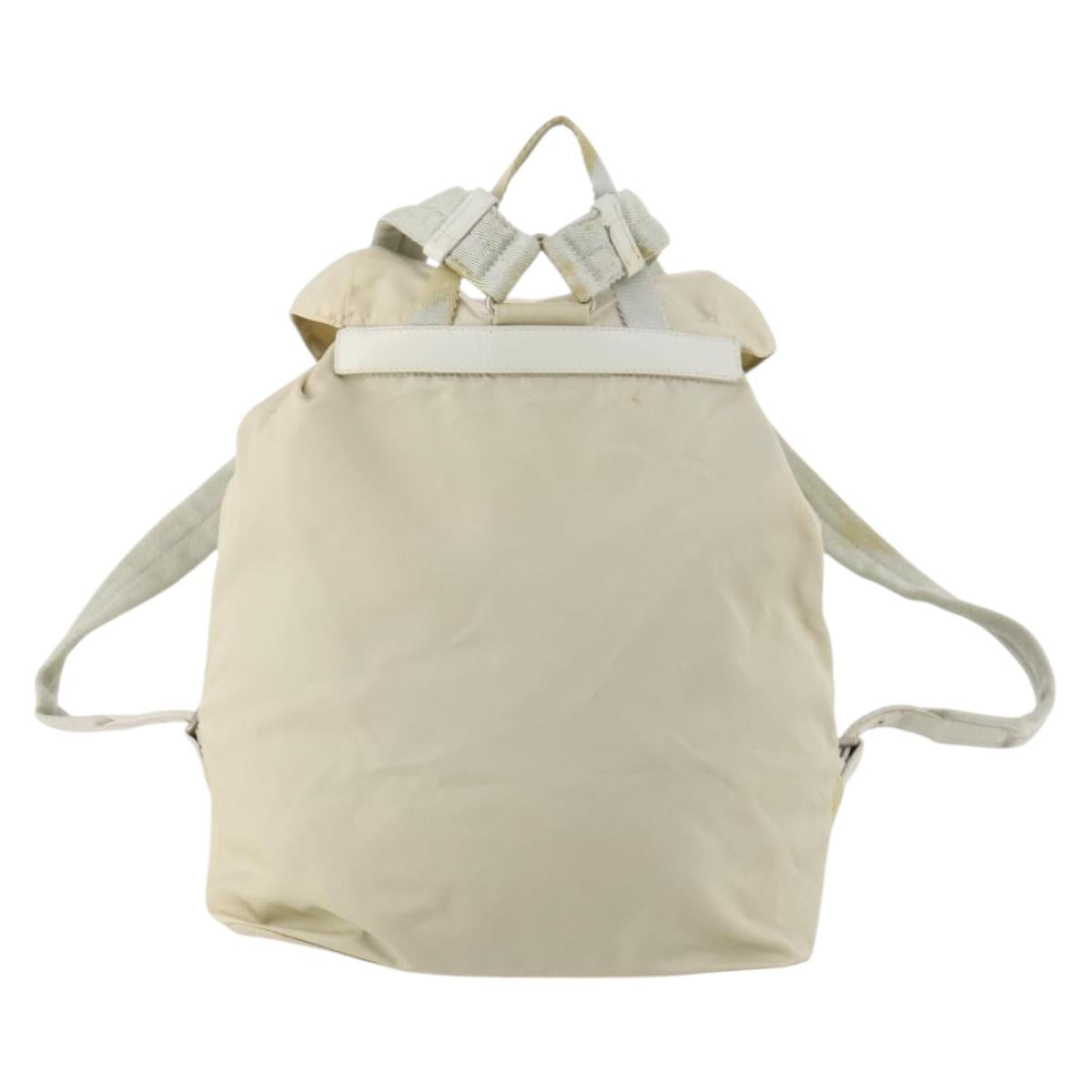 PRADA Backpack Nylon Beige Silver Auth bs33075