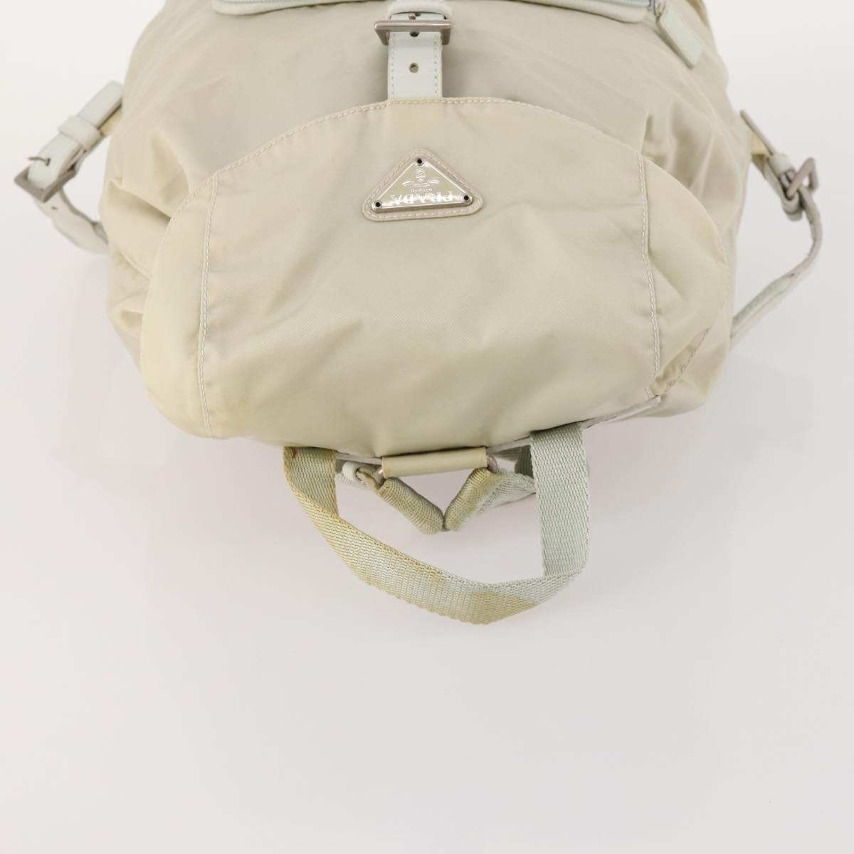 PRADA Backpack Nylon Beige Silver Auth bs33075
