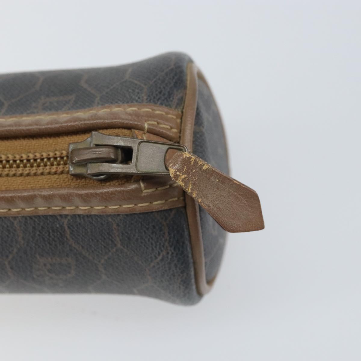 Christian Dior Honeycomb Canvas Pouch PVC Leather Black Auth bs33076
