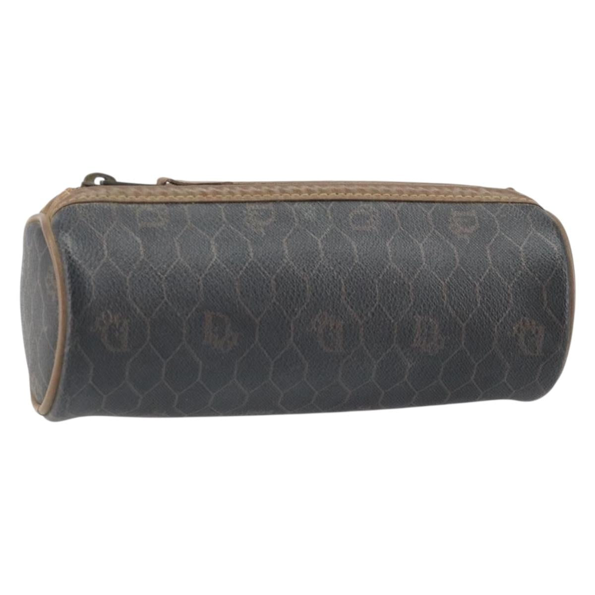 Christian Dior Honeycomb Canvas Pouch PVC Leather Black Auth bs33076
