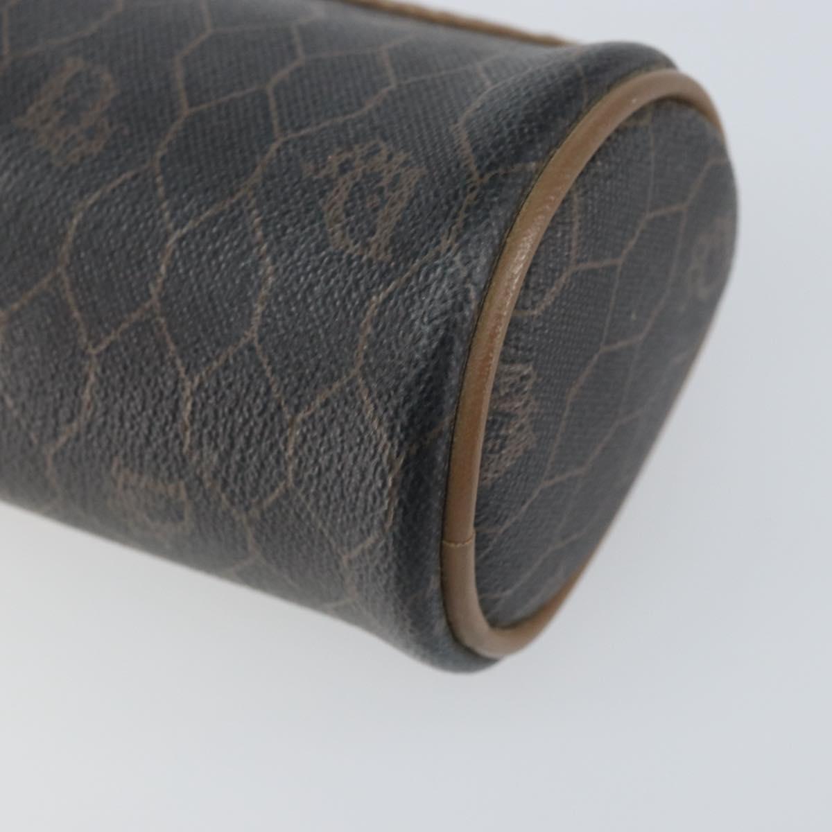 Christian Dior Honeycomb Canvas Pouch PVC Leather Black Auth bs33076