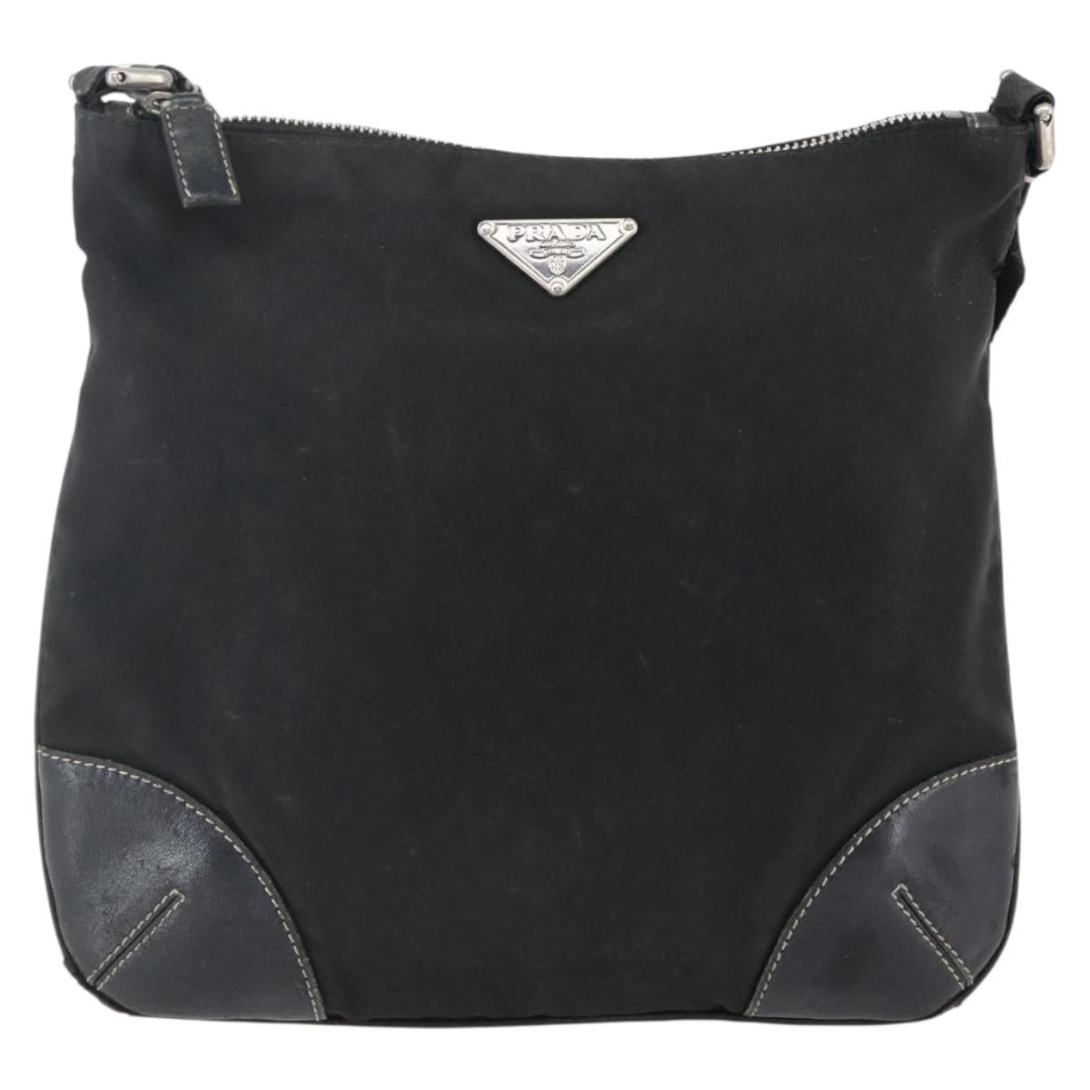 PRADA Shoulder Bag Nylon Black Silver Auth bs33078
