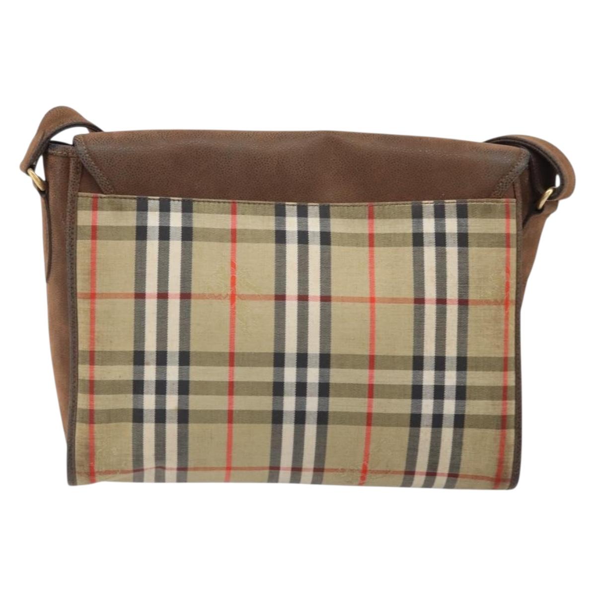 Burberrys Nova Check Shoulder Bag Canvas Beige Gold Auth bs33082