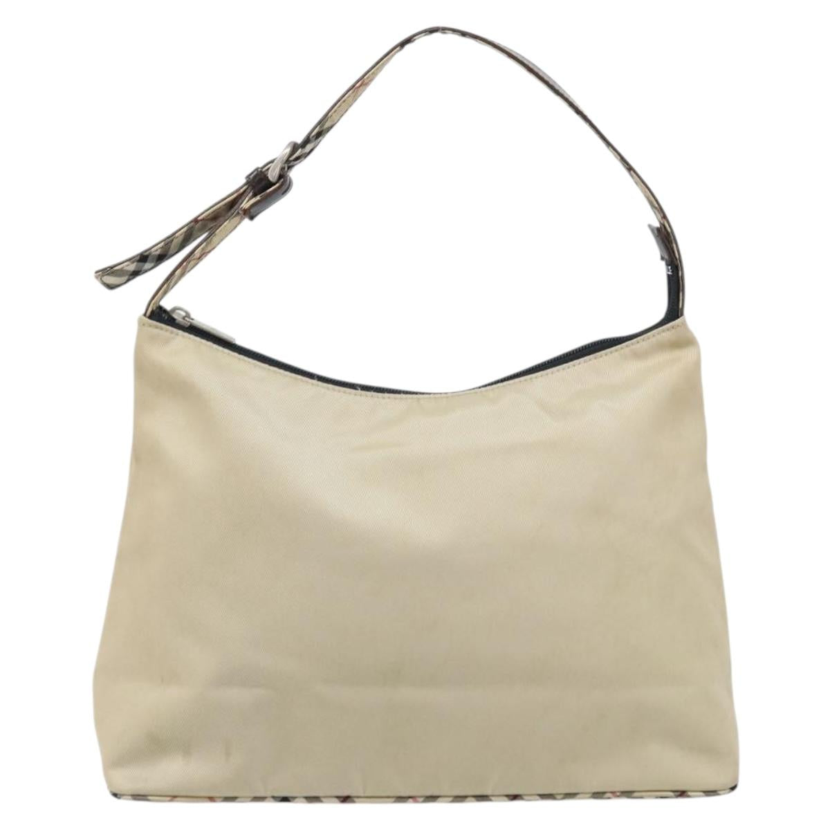 BURBERRY Shoulder Bag Nylon Beige Silver Auth bs33084