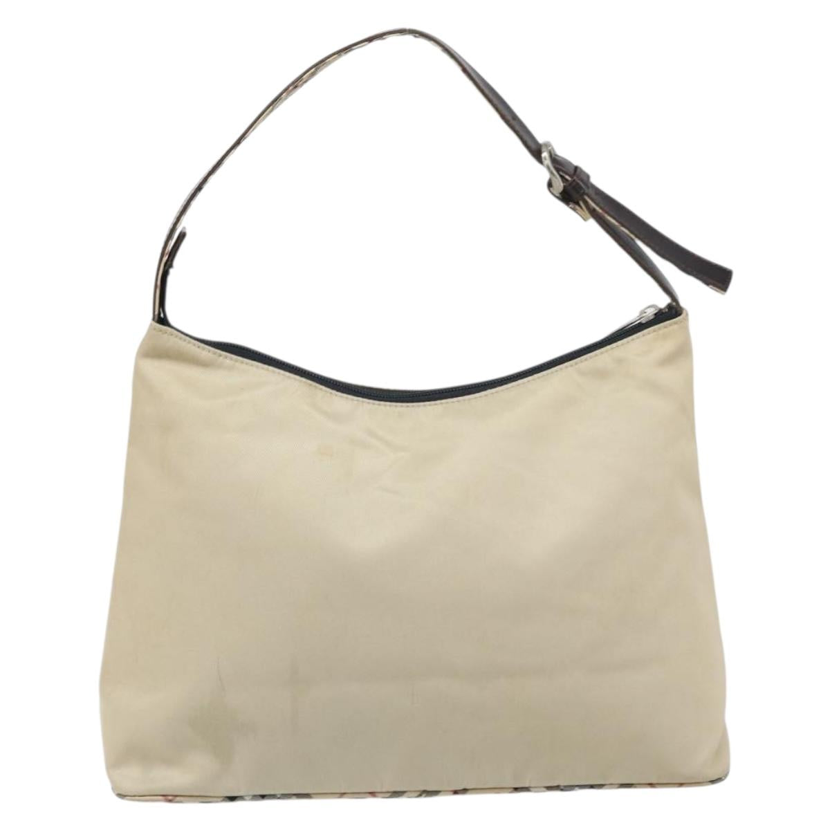 BURBERRY Shoulder Bag Nylon Beige Silver Auth bs33084