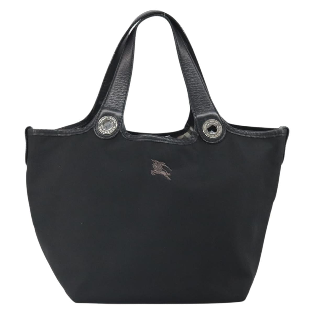 BURBERRY Hand Bag Nylon Black Silver Auth bs33085