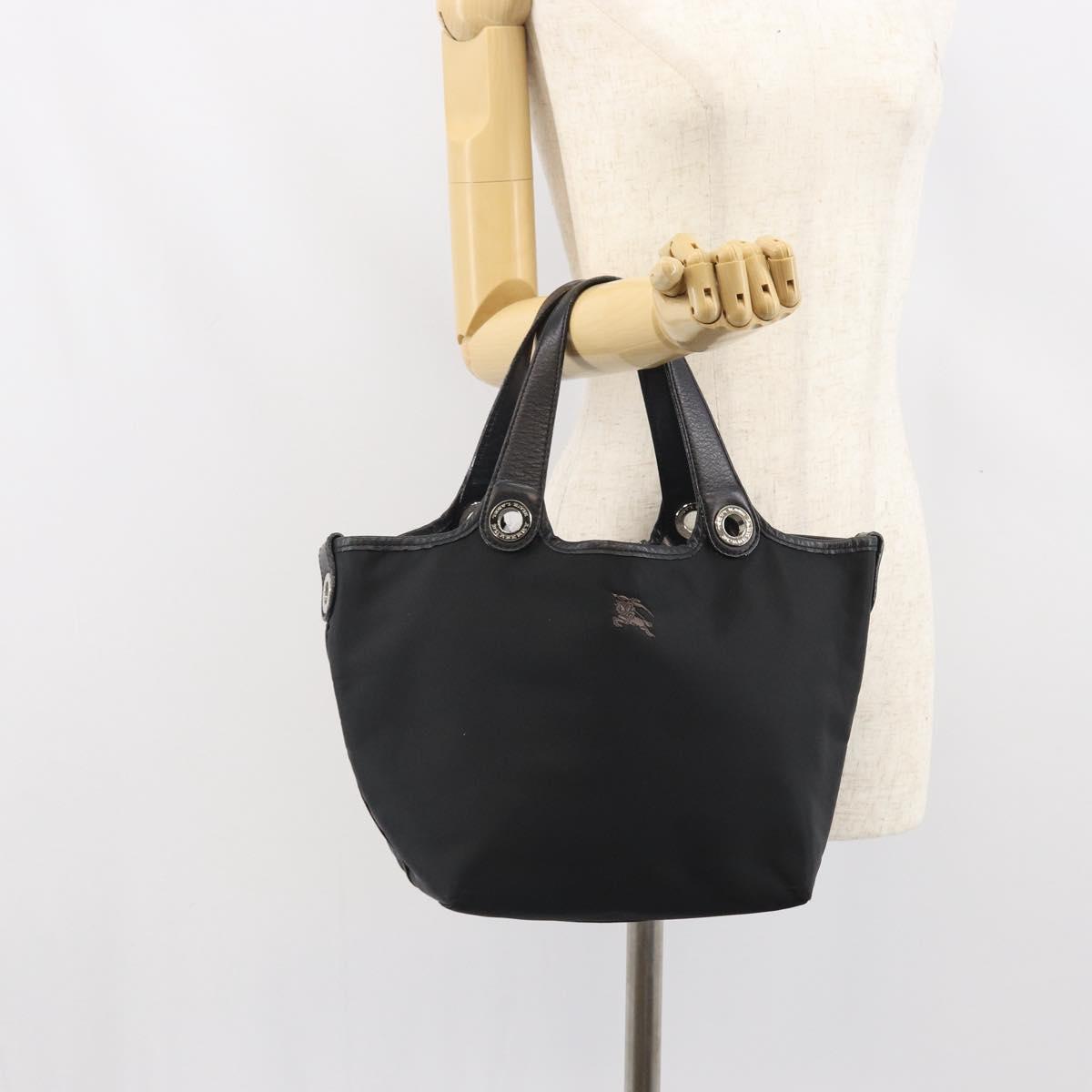 BURBERRY Hand Bag Nylon Black Silver Auth bs33085