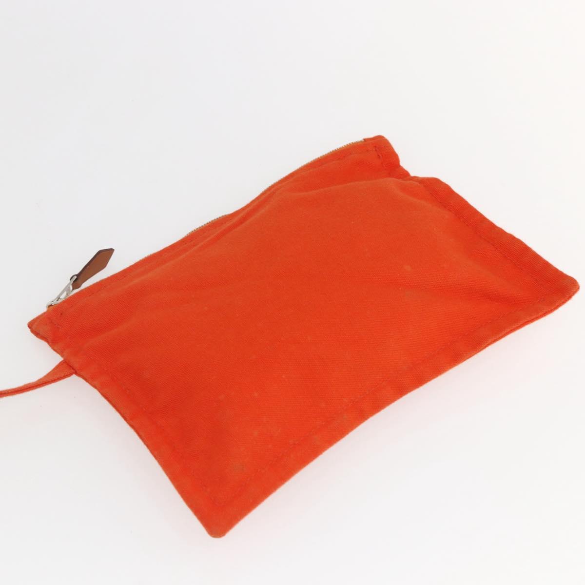 HERMES Sac De Plage Tote Bag Canvas Orange Silver Auth bs33086