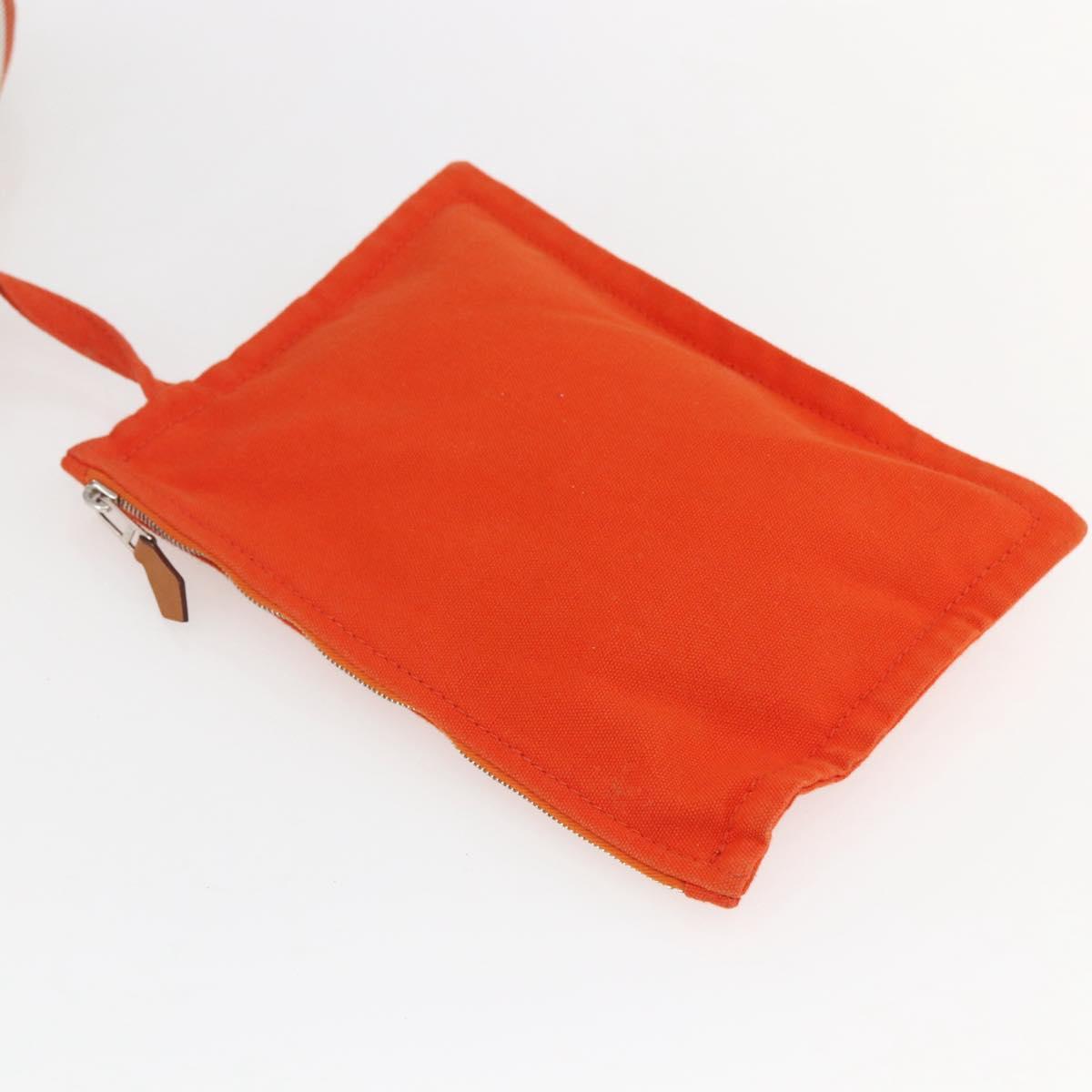 HERMES Sac De Plage Tote Bag Canvas Orange Silver Auth bs33086