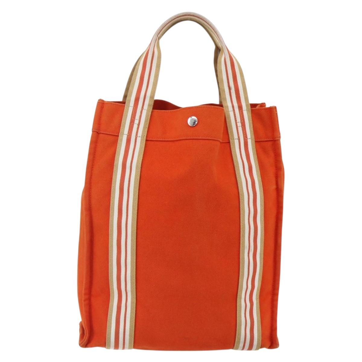 HERMES Sac De Plage Tote Bag Canvas Orange Silver Auth bs33086