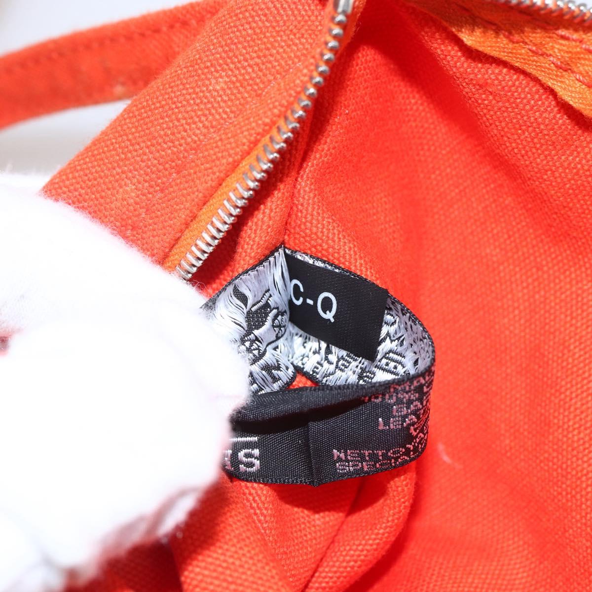 HERMES Sac De Plage Tote Bag Canvas Orange Silver Auth bs33086