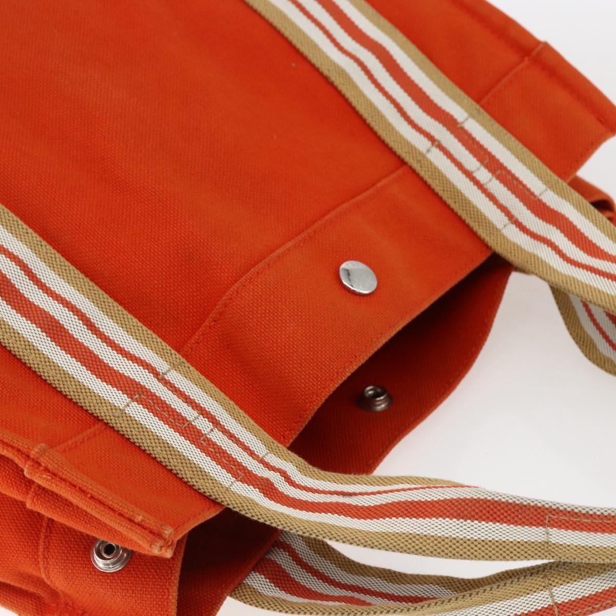 HERMES Sac De Plage Tote Bag Canvas Orange Silver Auth bs33086