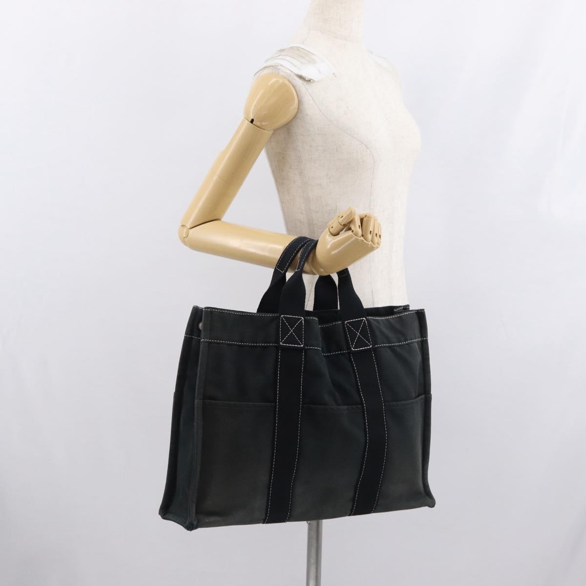 HERMES Deauville Hand Bag Canvas Black Auth bs33087