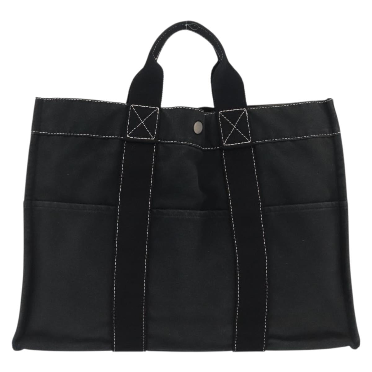 HERMES Deauville Hand Bag Canvas Black Auth bs33087