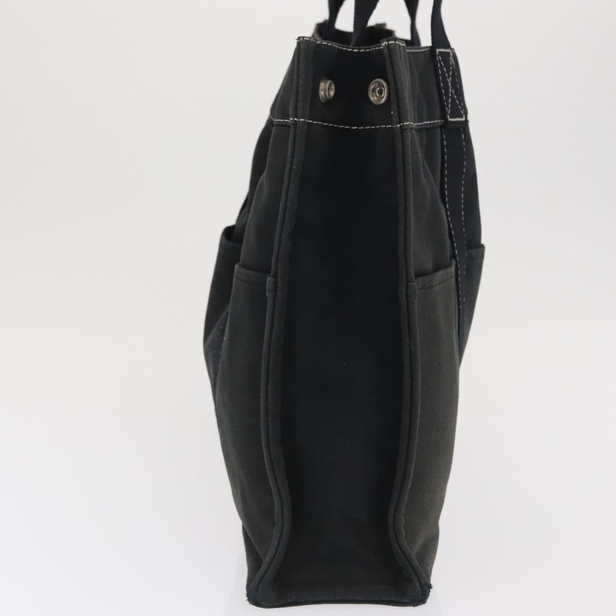 HERMES Deauville Hand Bag Canvas Black Auth bs33087