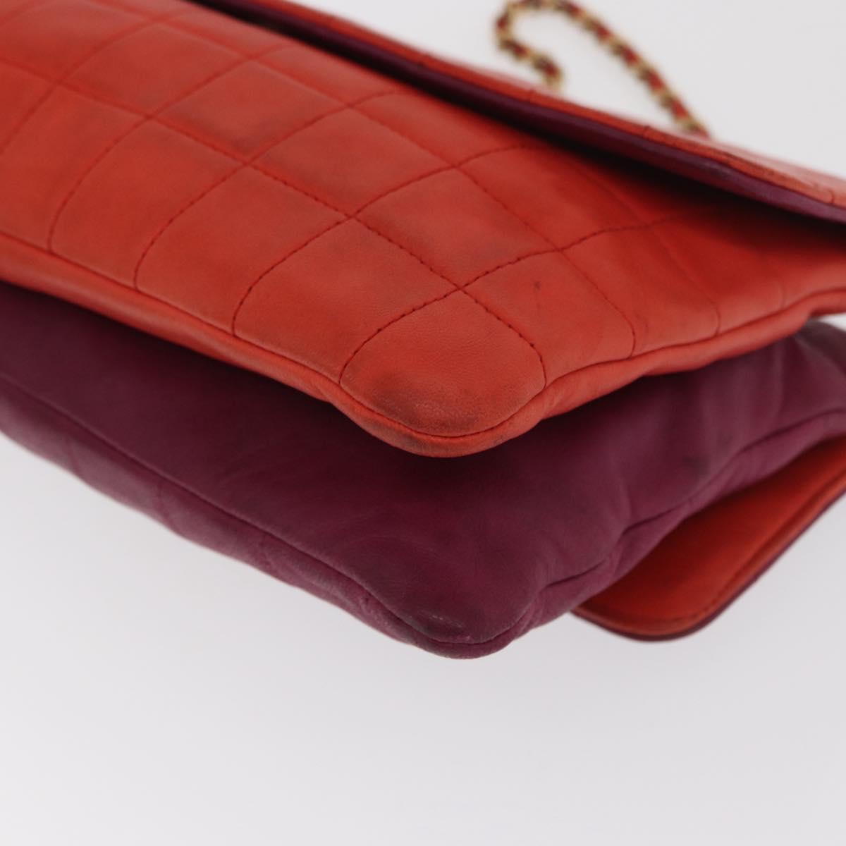 CHANEL Choco Bar Hand Bag Lamb Skin Orange Gold CC Auth bs33102
