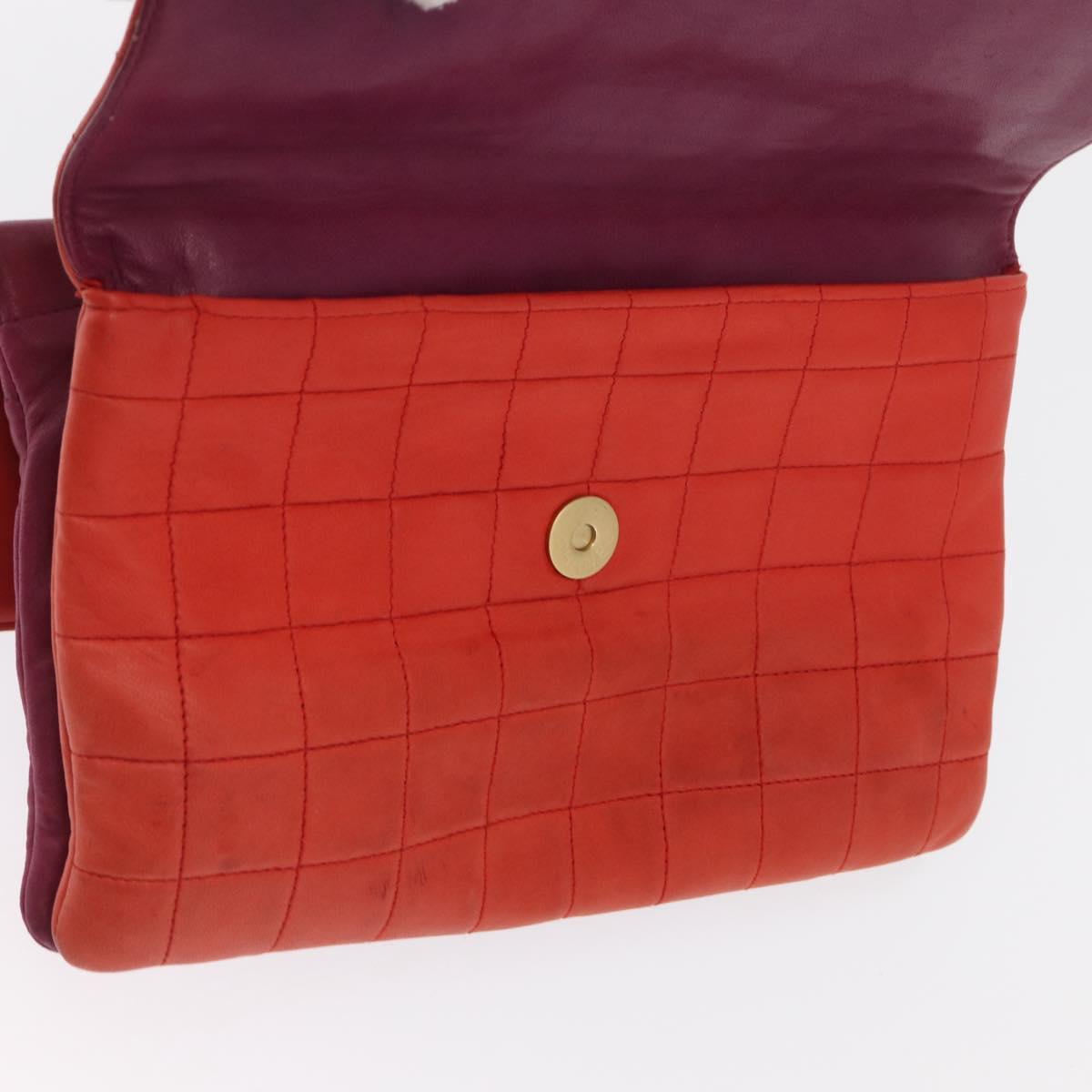 CHANEL Choco Bar Hand Bag Lamb Skin Orange Gold CC Auth bs33102