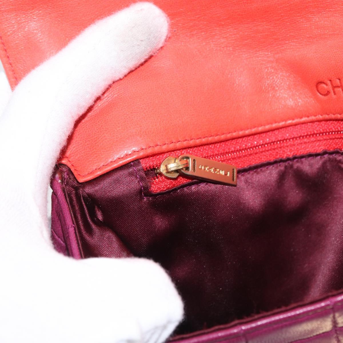 CHANEL Choco Bar Hand Bag Lamb Skin Orange Gold CC Auth bs33102