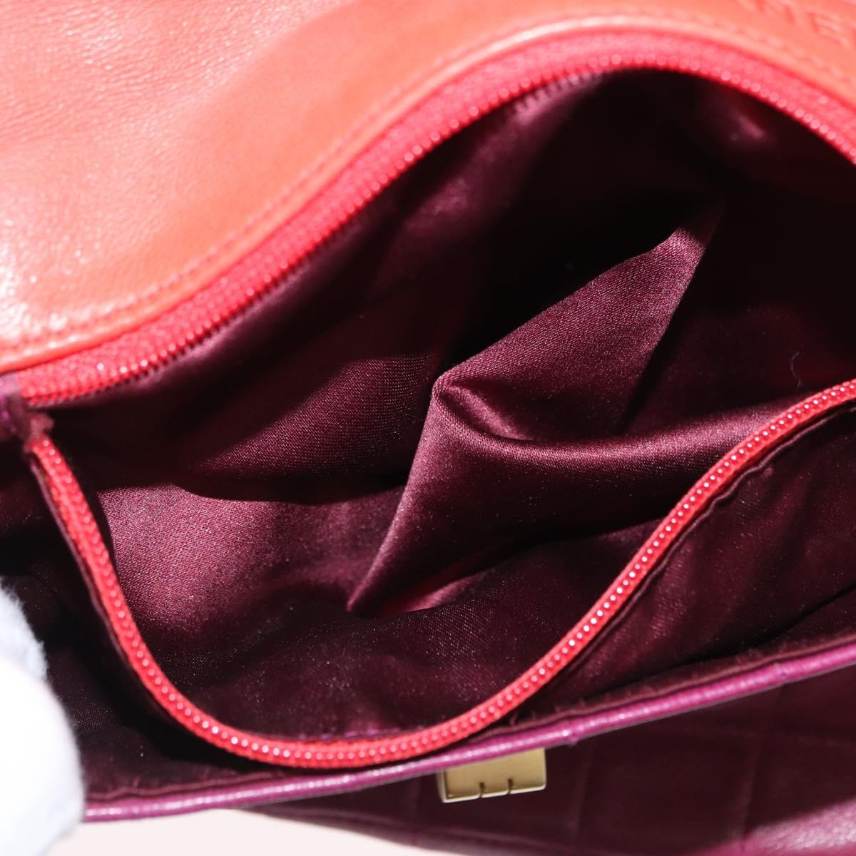 CHANEL Choco Bar Hand Bag Lamb Skin Orange Gold CC Auth bs33102