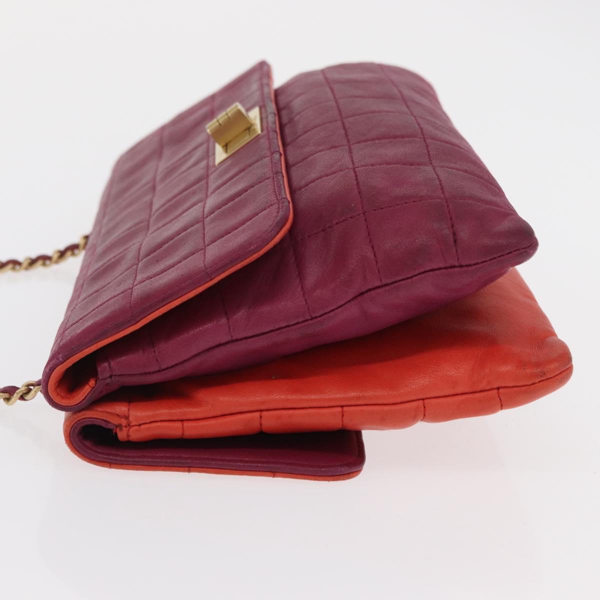 CHANEL Choco Bar Hand Bag Lamb Skin Orange Gold CC Auth bs33102