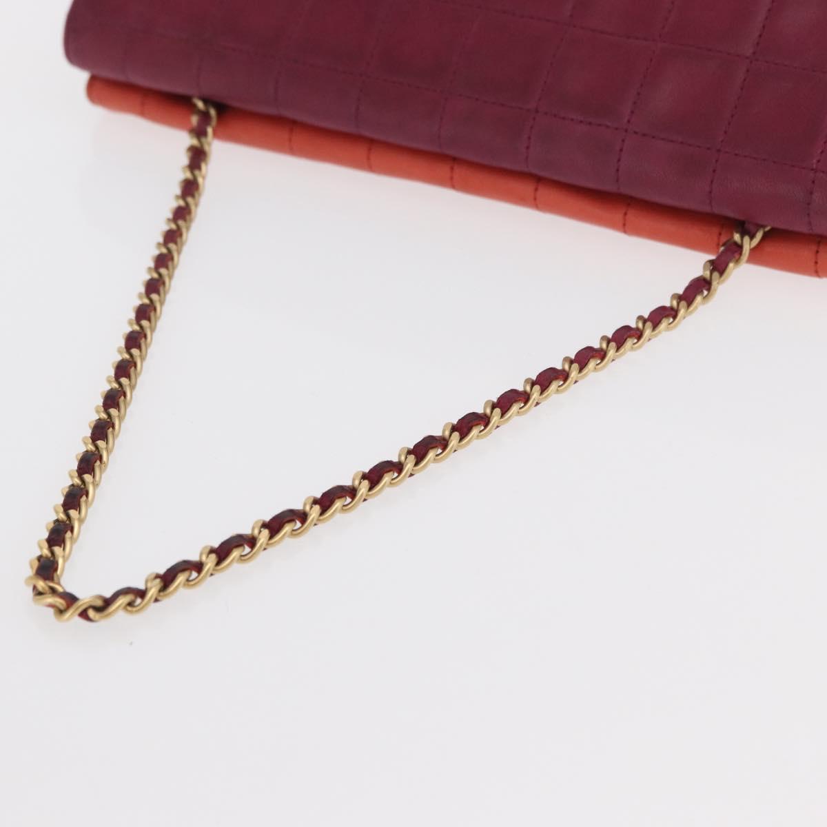 CHANEL Choco Bar Hand Bag Lamb Skin Orange Gold CC Auth bs33102