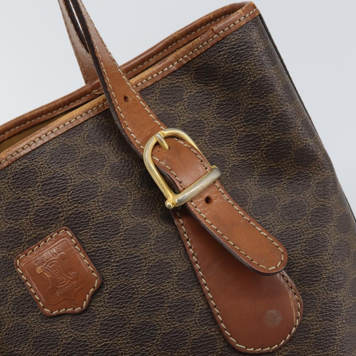 CELINE Macadam Canvas Hand Bag PVC Leather Brown Gold Auth bs33103