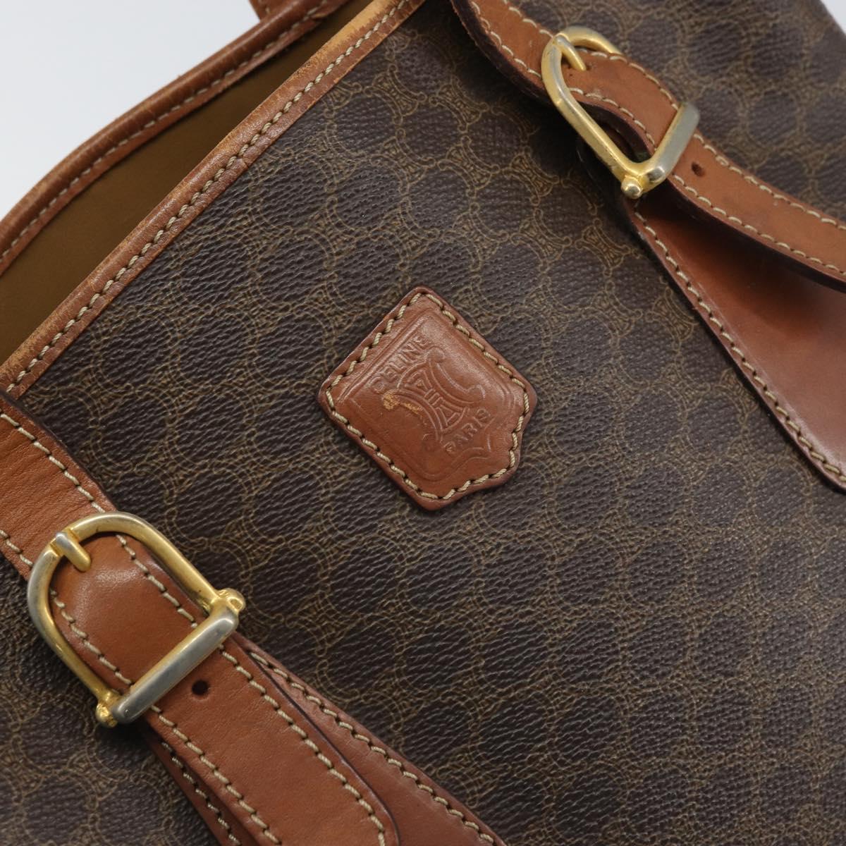 CELINE Macadam Canvas Hand Bag PVC Leather Brown Gold Auth bs33103