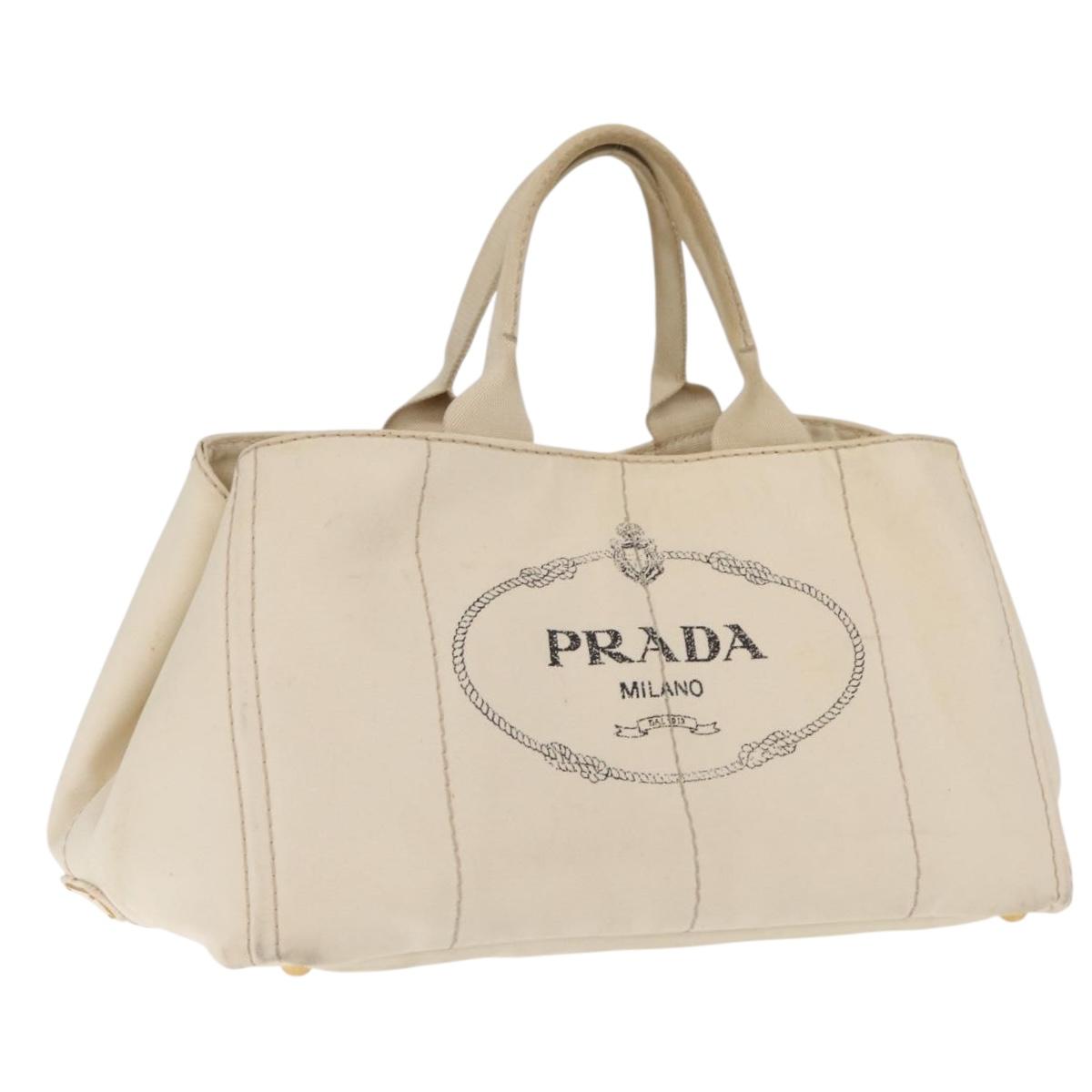 PRADA Canapa GM Hand Bag Canvas White Gold Auth bs33107