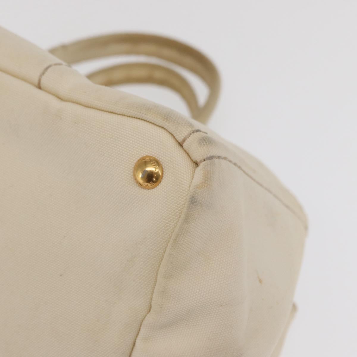 PRADA Canapa GM Hand Bag Canvas White Gold Auth bs33107