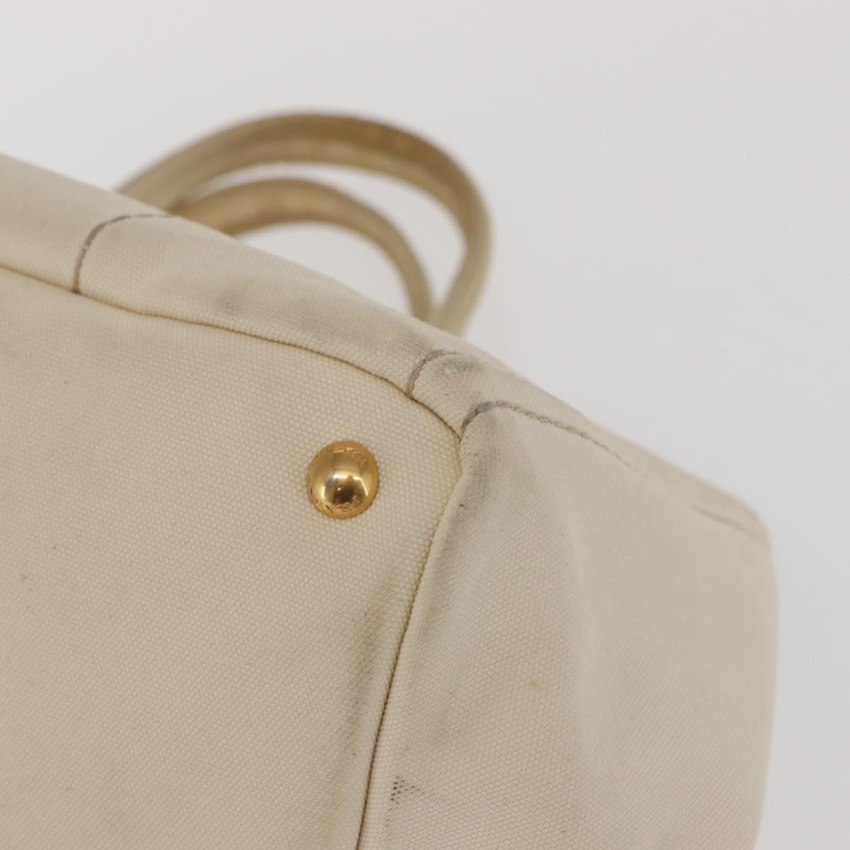 PRADA Canapa GM Hand Bag Canvas White Gold Auth bs33107