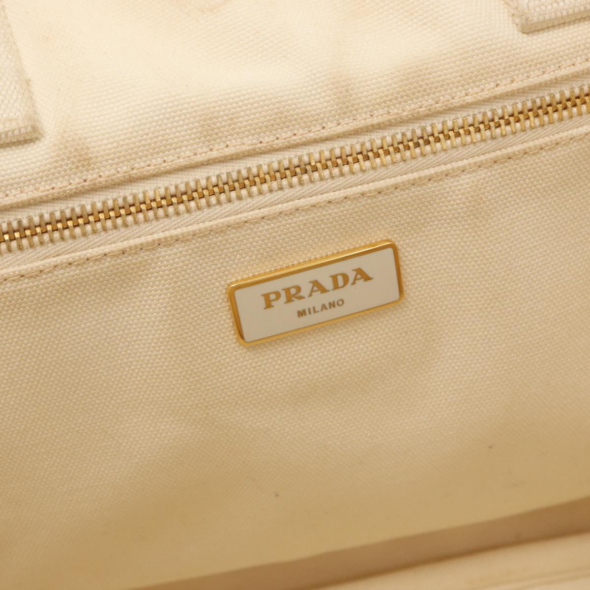 PRADA Canapa GM Hand Bag Canvas White Gold Auth bs33107