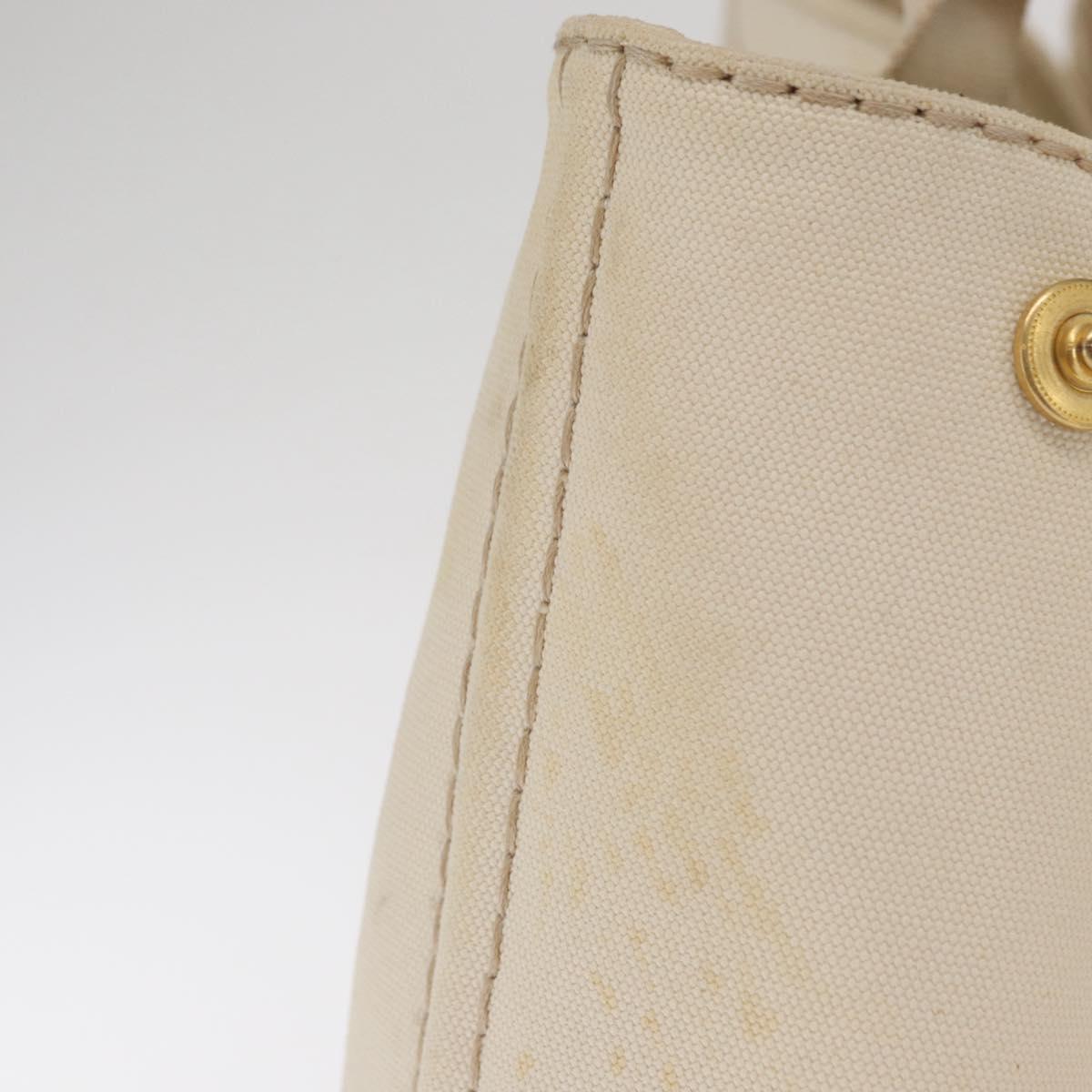 PRADA Canapa GM Hand Bag Canvas White Gold Auth bs33107