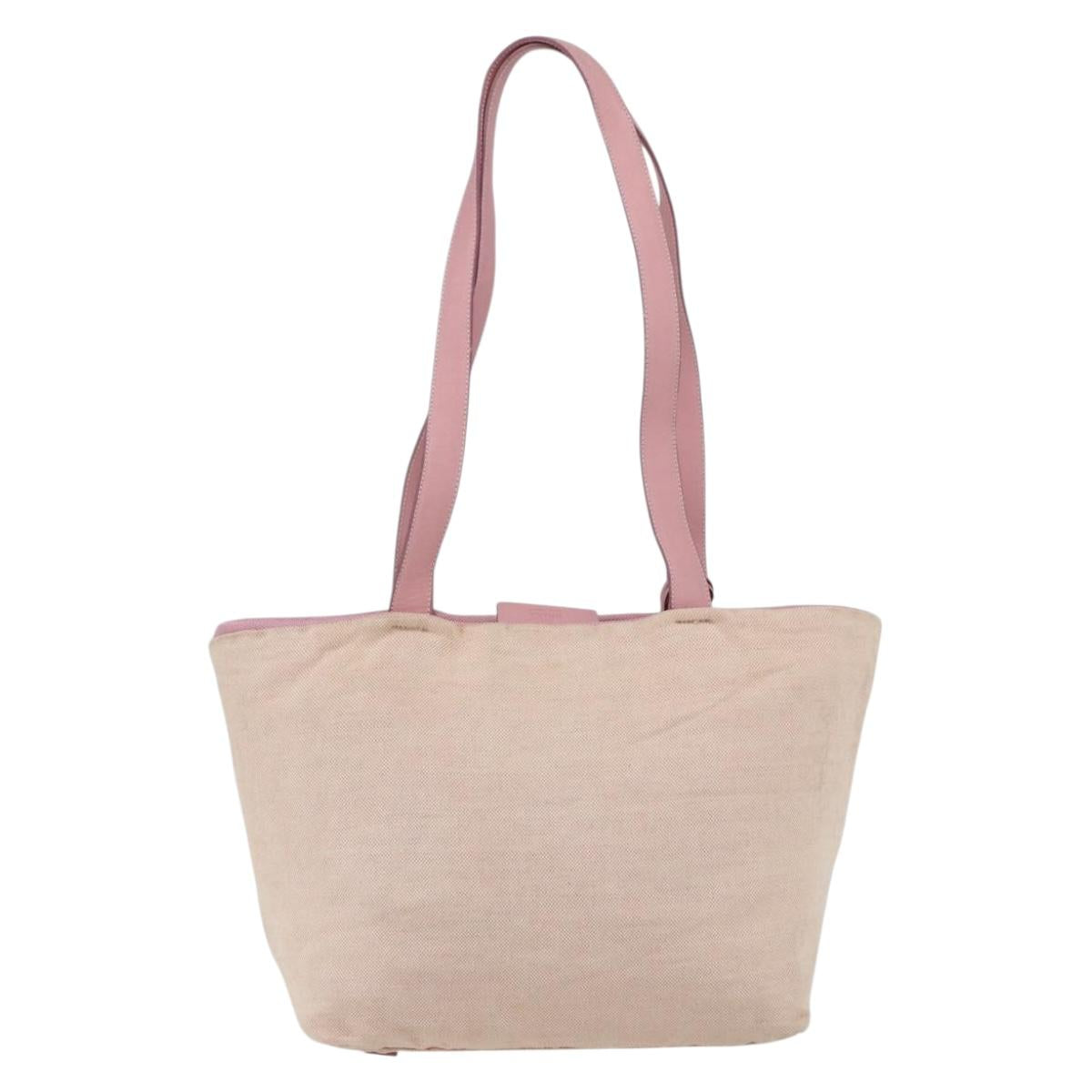 PRADA Tote Bag Canvas Pink Silver Auth bs33108