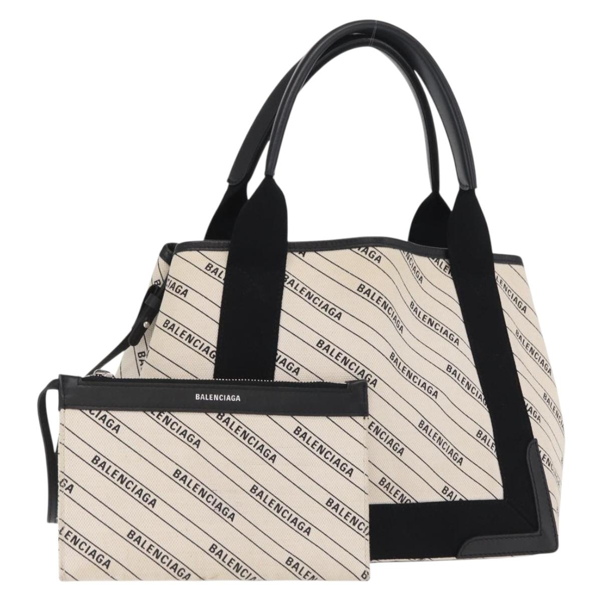 BALENCIAGA Hand Bag Canvas White Black 339933 Auth bs33110