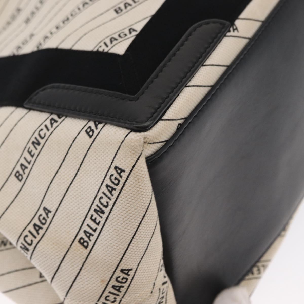 BALENCIAGA Hand Bag Canvas White Black 339933 Auth bs33110