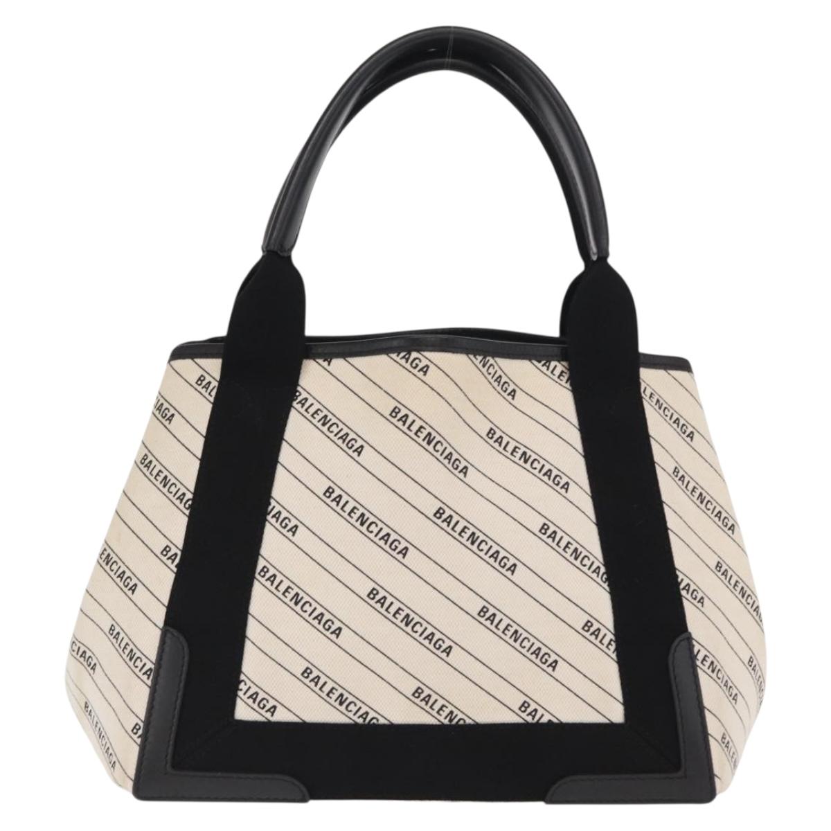BALENCIAGA Hand Bag Canvas White Black 339933 Auth bs33110