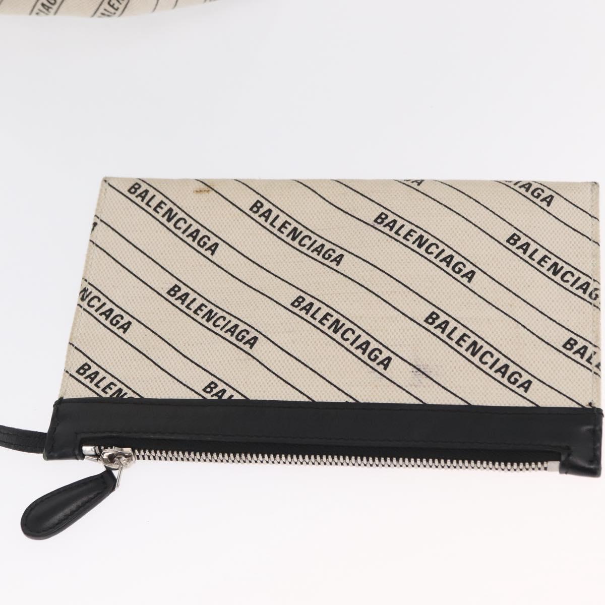 BALENCIAGA Hand Bag Canvas White Black 339933 Auth bs33110